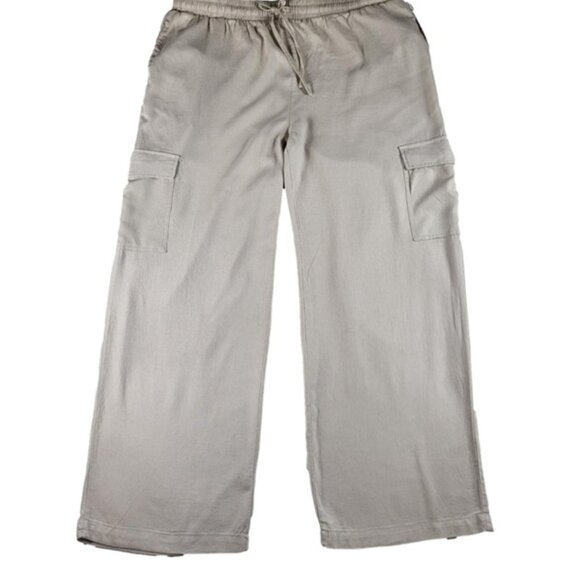 CALI 1850 Wide Leg Linen Blend Drawstring Cargo Pants Tan Beige XL New - Picture 1 of 11